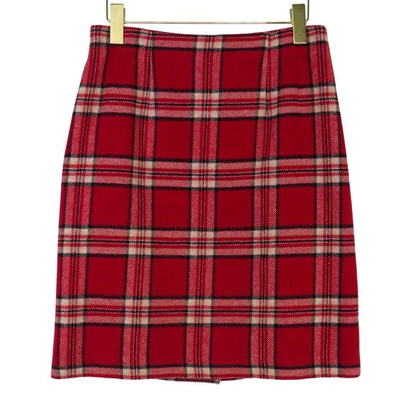 Chadwick's 90s Vintage Red Plaid Wool High Rise Mini Skirt Size 6 Petite - Picture 3 of 8